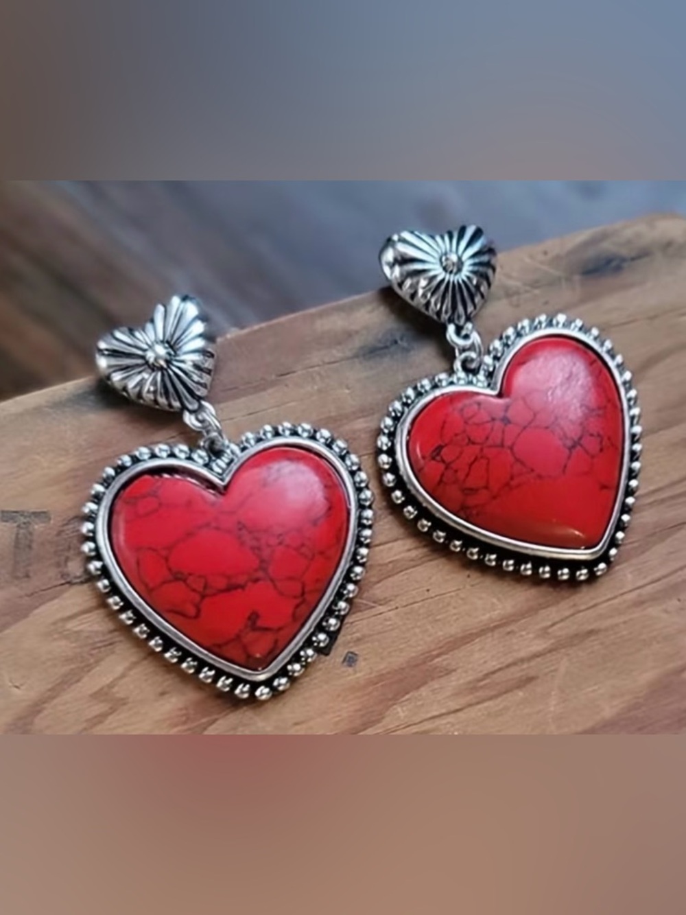 Western Style Red Heart Drop Earrings Bohemian Earrings Cowgirl Earrings - Picture 2 of 3